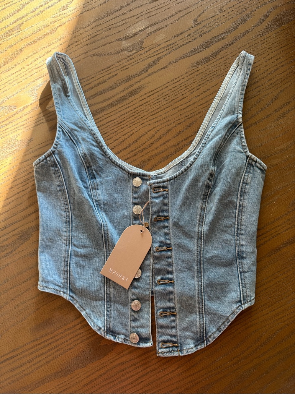 Meshki Light Blue Denim Corset Bodysuit